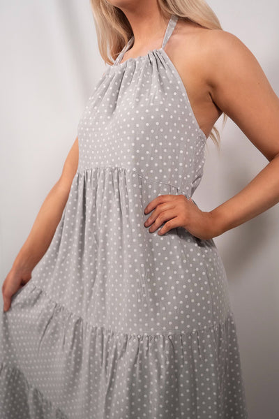 "Summer Vibes" Grey Strap Frill Dress