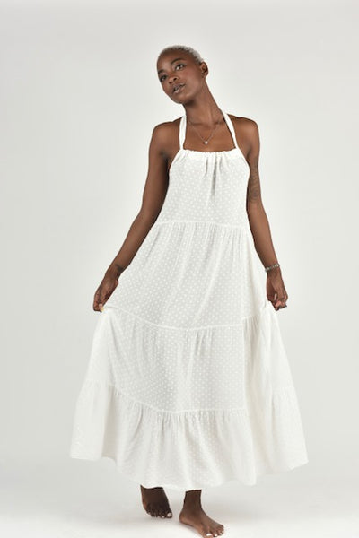 "Summer Vibes" White Strap Frill Dress