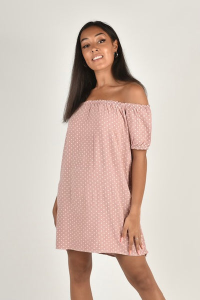 "Summer Vibes" Pink Off-Shoulder Dress