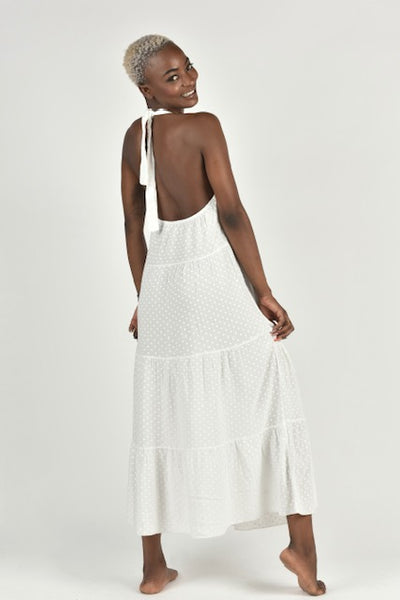 "Summer Vibes" White Strap Frill Dress