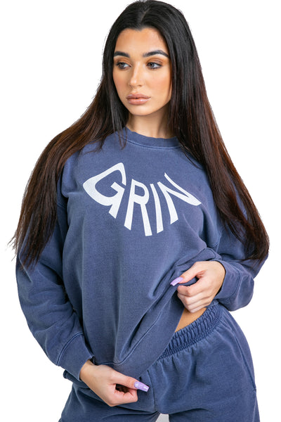 "A Big Grin" Printed Indigo Sweatshirt