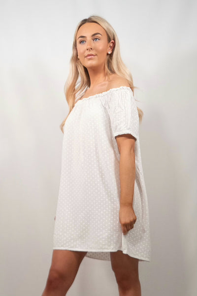 "Summer Vibes" White Off-Shoulder Dress