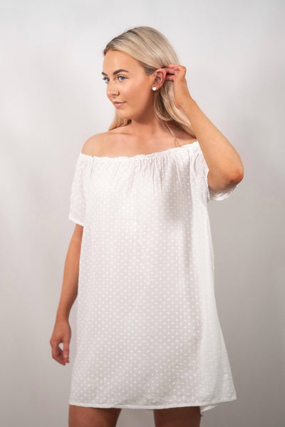 "Summer Vibes" White Off-Shoulder Dress